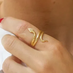 Slange zirkon ring i forgyldt sølv