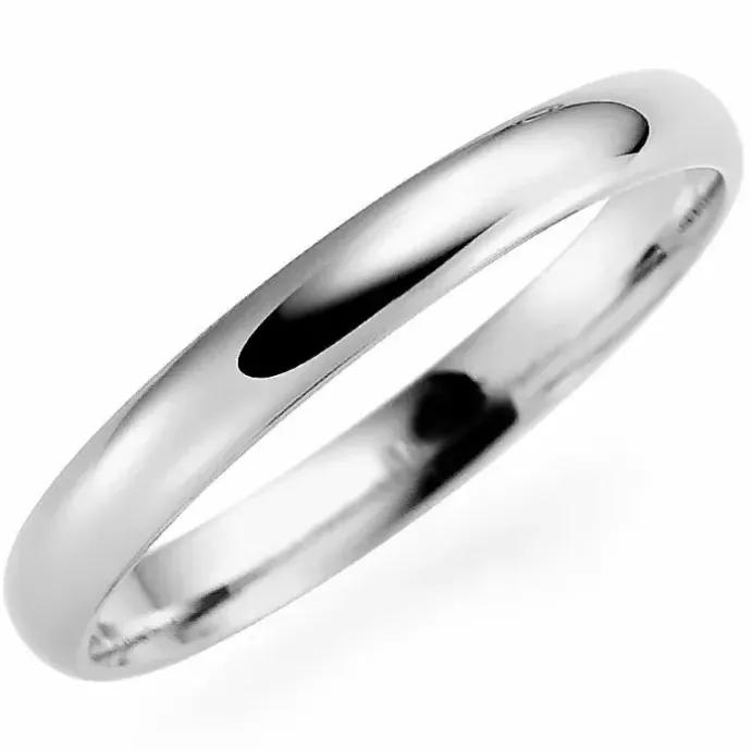 Smal 3 mm vielsesring i 9 karat hvidguld