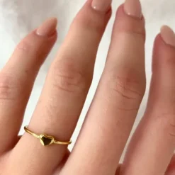 Smal Simple Rings hjerte ring i forgyldt sølv