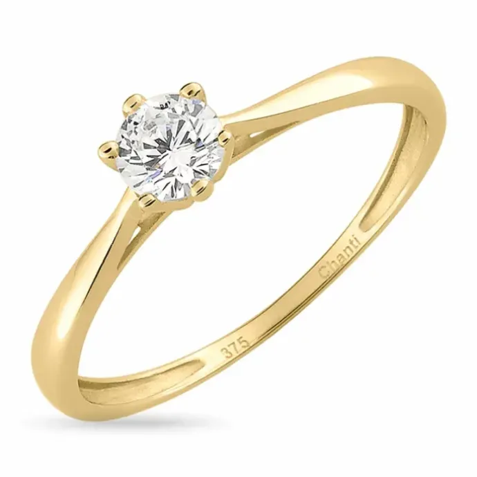 Smal solitairering i 8 karat guld