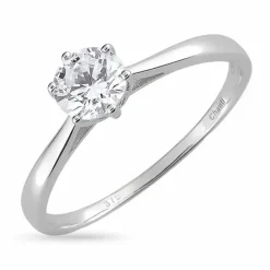 Smal zirkon solitairering i 8 karat hvidguld