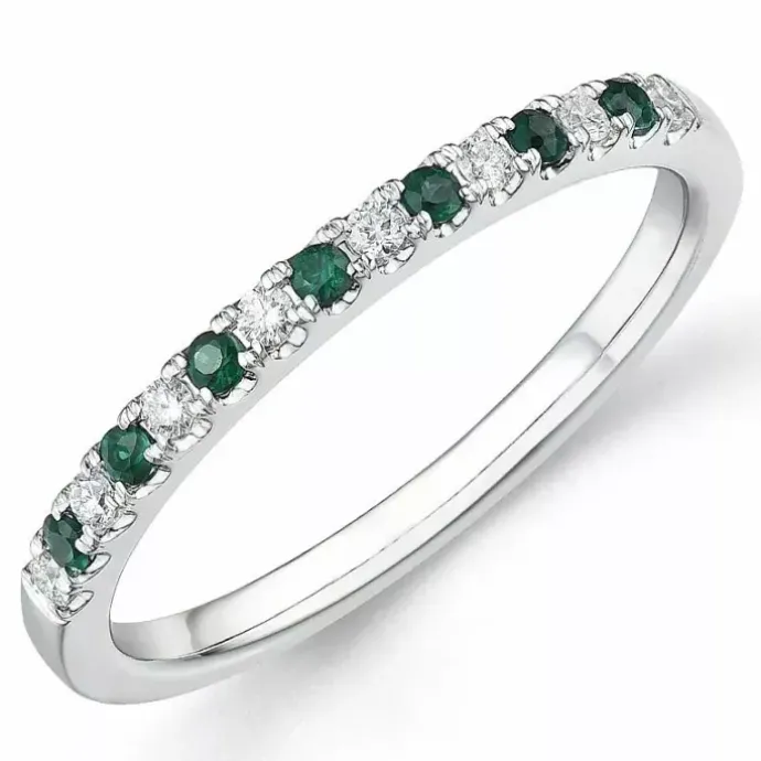 Smaragd diamantring i 14 karat hvidguld 0,15 ct 0,10 ct
