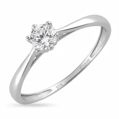 Solitairering i 8 karat hvidguld