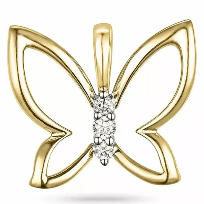 Sommerfugle diamant vedhæng i 9 karat guld 0,04 ct