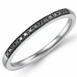 Sort diamant ring i 14 karat hvidguld 0,09 ct