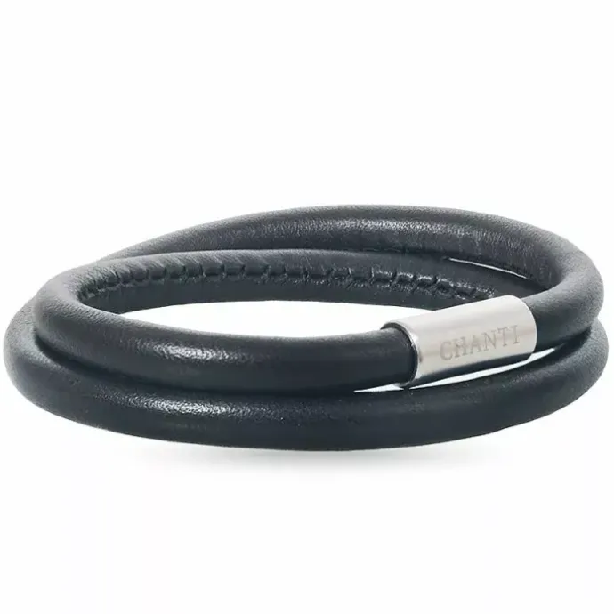 Sort læder armbånd i stål x 6 mm