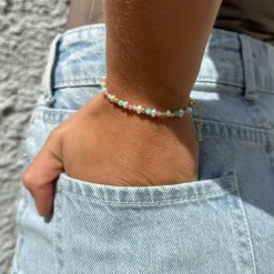 Sten armbånd i forgyldt sølv x