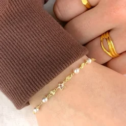 Stjerne armbånd i forgyldt sølv med vedhæng i Rustfrit stål