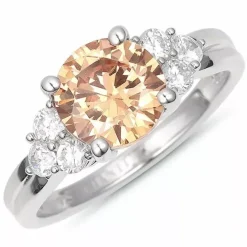 Stor rund zirkon ring i sølv
