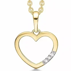 Støvring Design hjerte diamant vedhæng i 14 karat guld med forgyldt sølvhalskæde hvid diamant