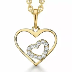 Støvring Design hjerte Halskæde med vedhæng i 14 karat guld med forgyldt sølvhalskæde hvid zirkon