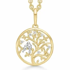 Støvring Design livets træ Halskæde med vedhæng i 8 karat guld hvid zirkon