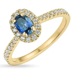 Syntetisk safir guldring i 9 karat guld
