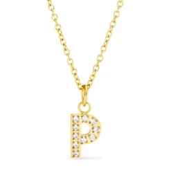 Vandfast bogstav P zirkon Halskæde med vedhæng i forgyldt stål - OCEANA