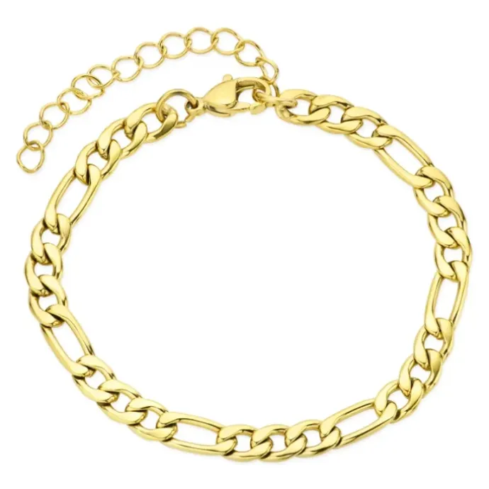 Vandfast Figaroarmbånd i forgyldt stål 16 cm + 5 cm x 5,2 mm - OCEANA