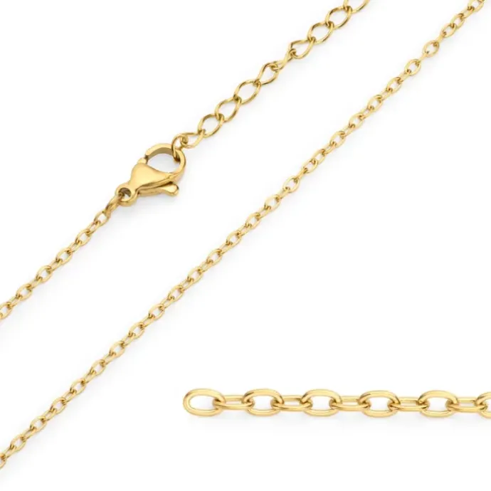 Vandfast halskæde i forgyldt stål 38 + 7 cm x 1,3 mm - OCEANA
