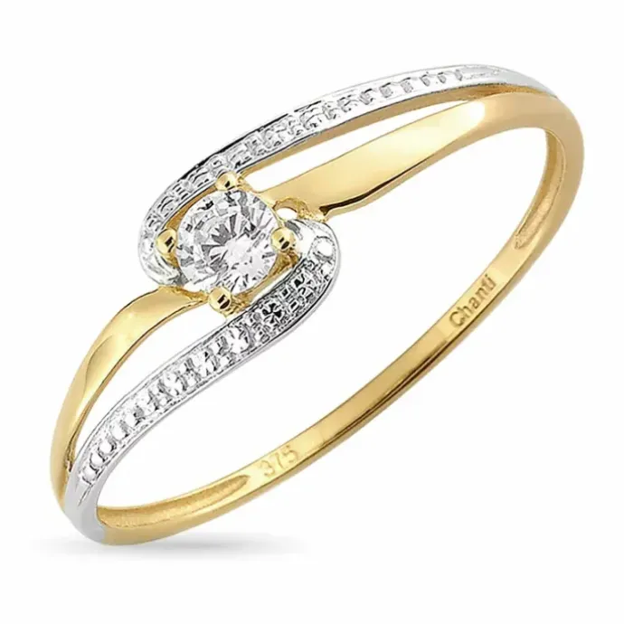 Zirkon ring i 9 karat guld med 9 karat hvidguld
