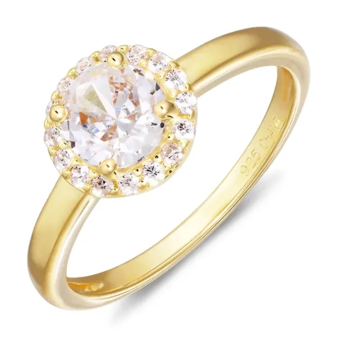 Zirkon ring i forgyldt sølv
