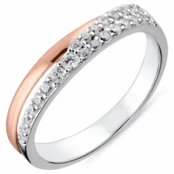 Zirkon ring i rosabelagt sølv med rhodineret sølv