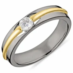 Zirkon ring i sort rhodineret sølv med forgyldt sølv