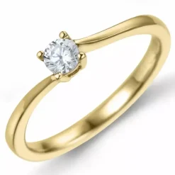 Zirkon solitairering i 9 karat guld
